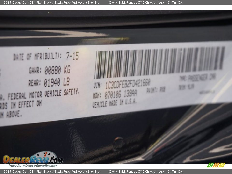 2015 Dodge Dart GT Pitch Black / Black/Ruby Red Accent Stitching Photo #18
