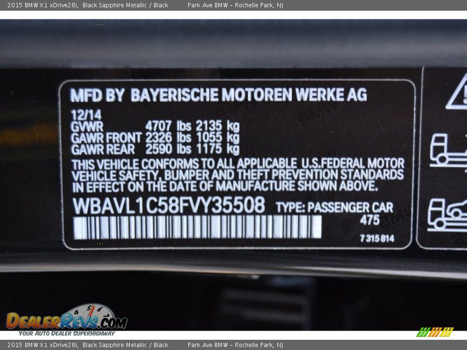 2015 BMW X1 xDrive28i Black Sapphire Metallic / Black Photo #34