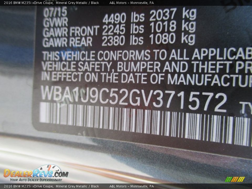 2016 BMW M235i xDrive Coupe Mineral Grey Metallic / Black Photo #18