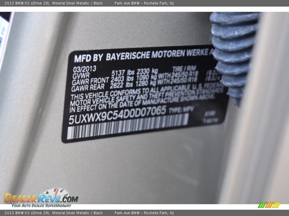 2013 BMW X3 xDrive 28i Mineral Silver Metallic / Black Photo #34