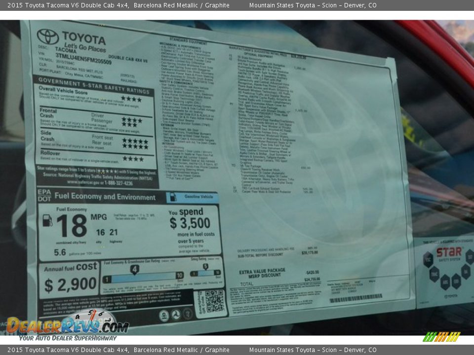 2015 Toyota Tacoma V6 Double Cab 4x4 Barcelona Red Metallic / Graphite Photo #10