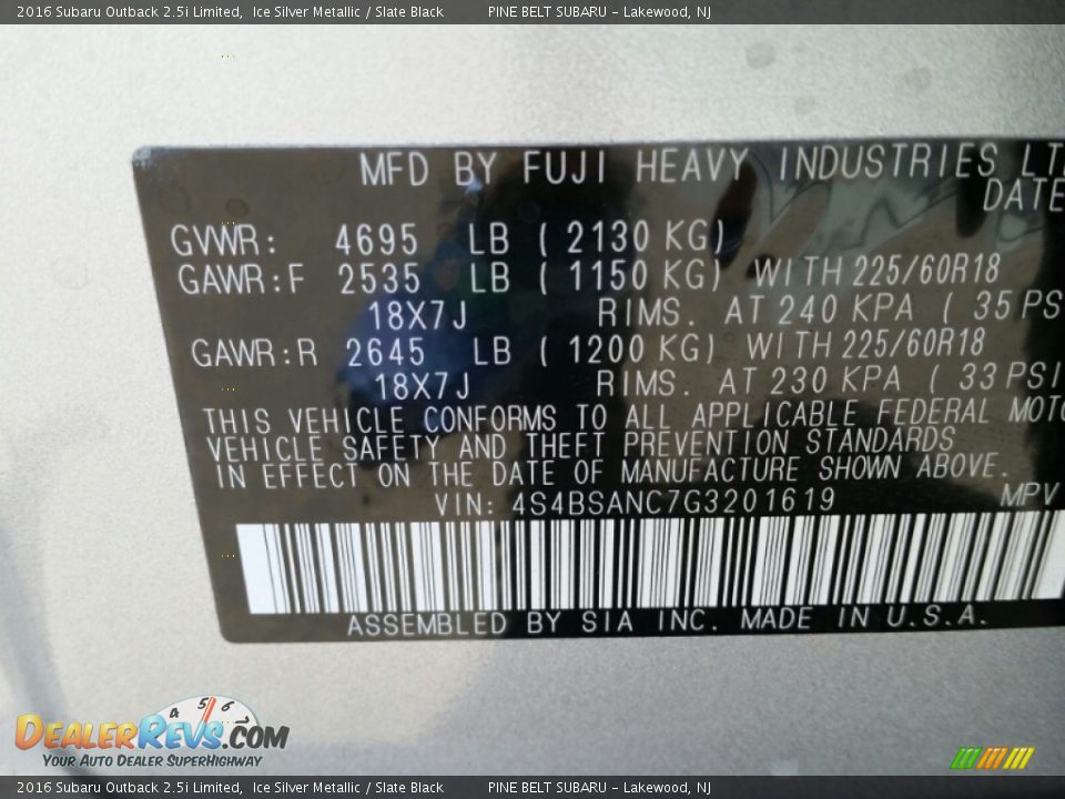 2016 Subaru Outback 2.5i Limited Ice Silver Metallic / Slate Black Photo #8