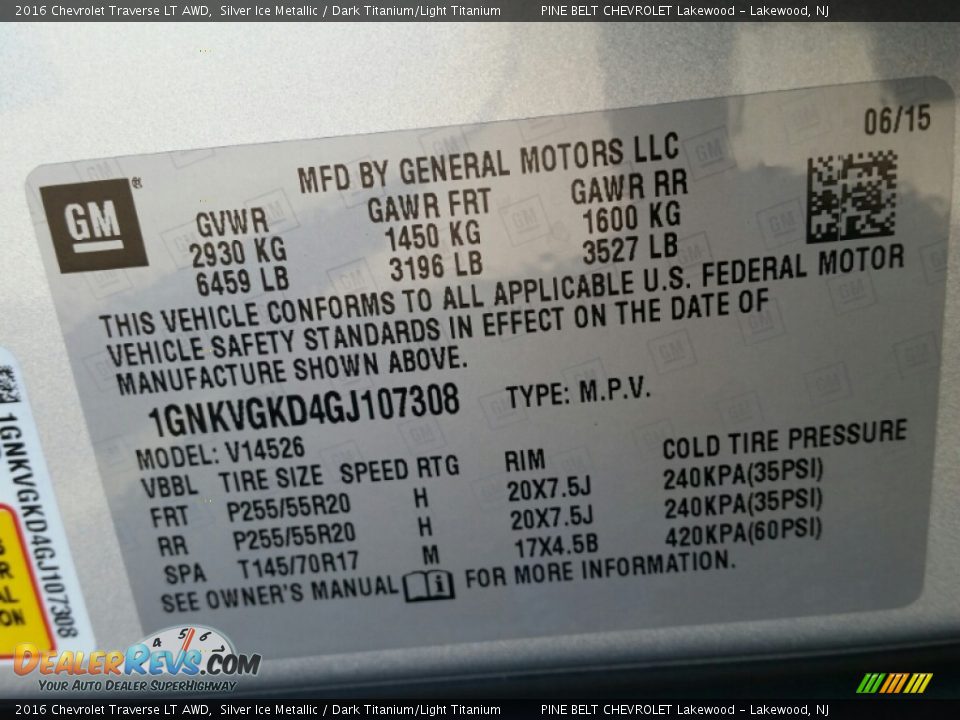 2016 Chevrolet Traverse LT AWD Silver Ice Metallic / Dark Titanium/Light Titanium Photo #9