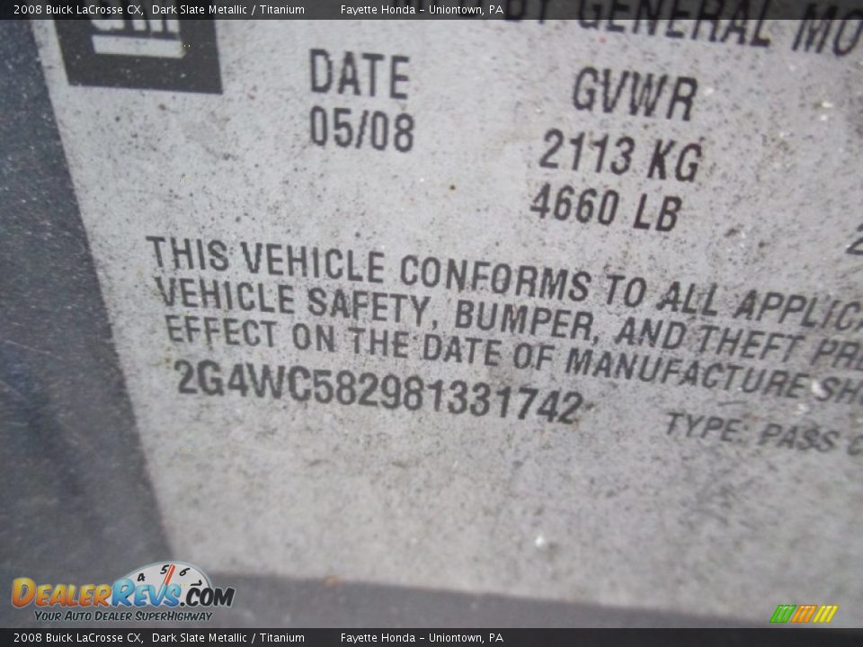 2008 Buick LaCrosse CX Dark Slate Metallic / Titanium Photo #9