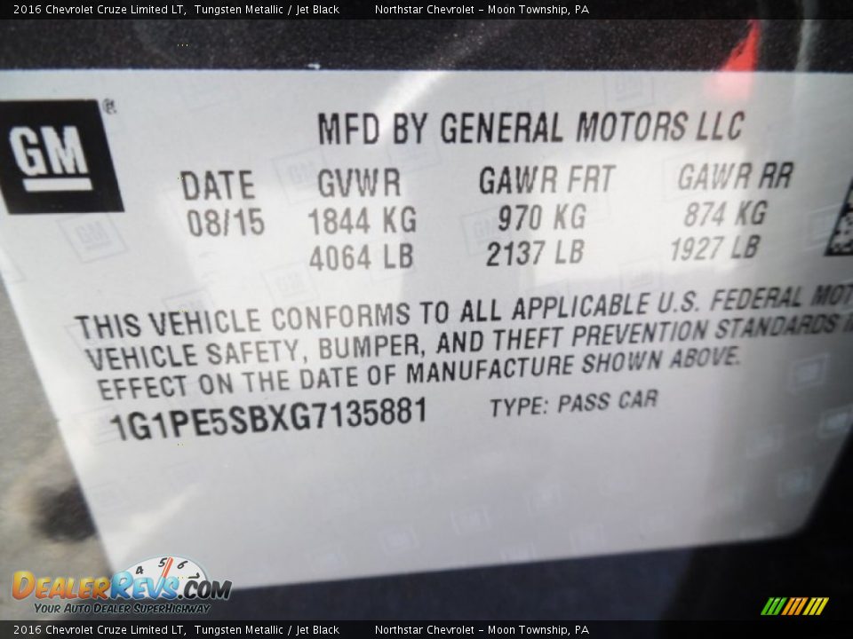 2016 Chevrolet Cruze Limited LT Tungsten Metallic / Jet Black Photo #15