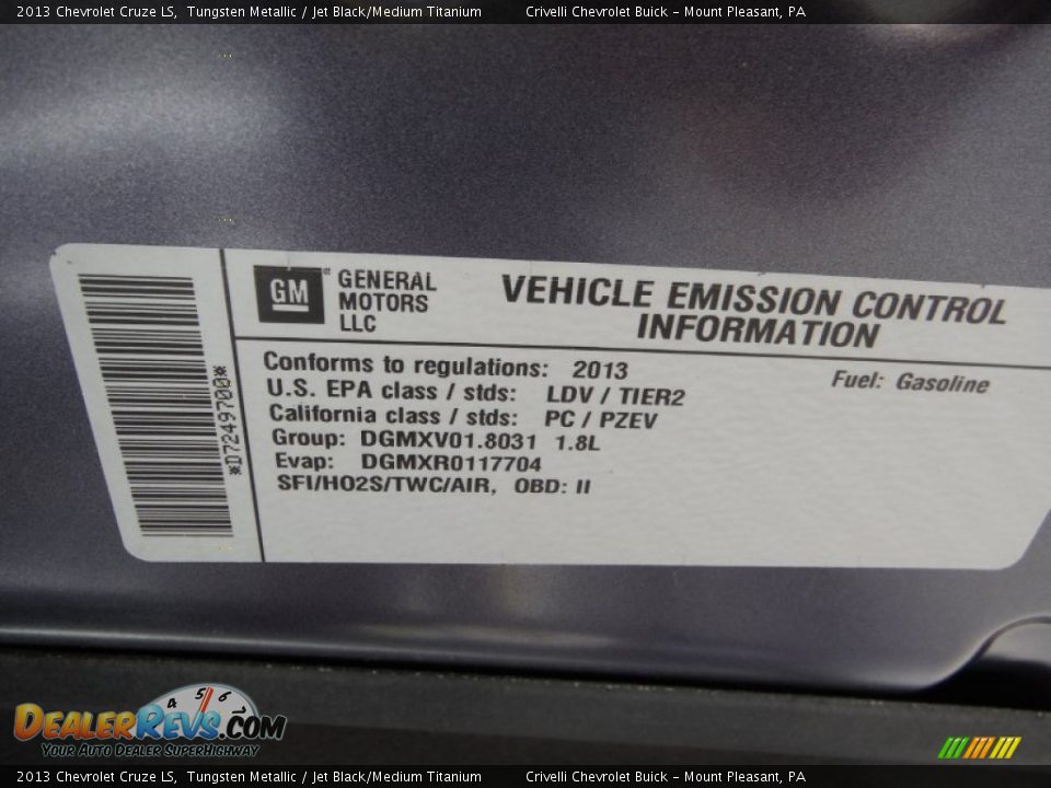 2013 Chevrolet Cruze LS Tungsten Metallic / Jet Black/Medium Titanium Photo #11