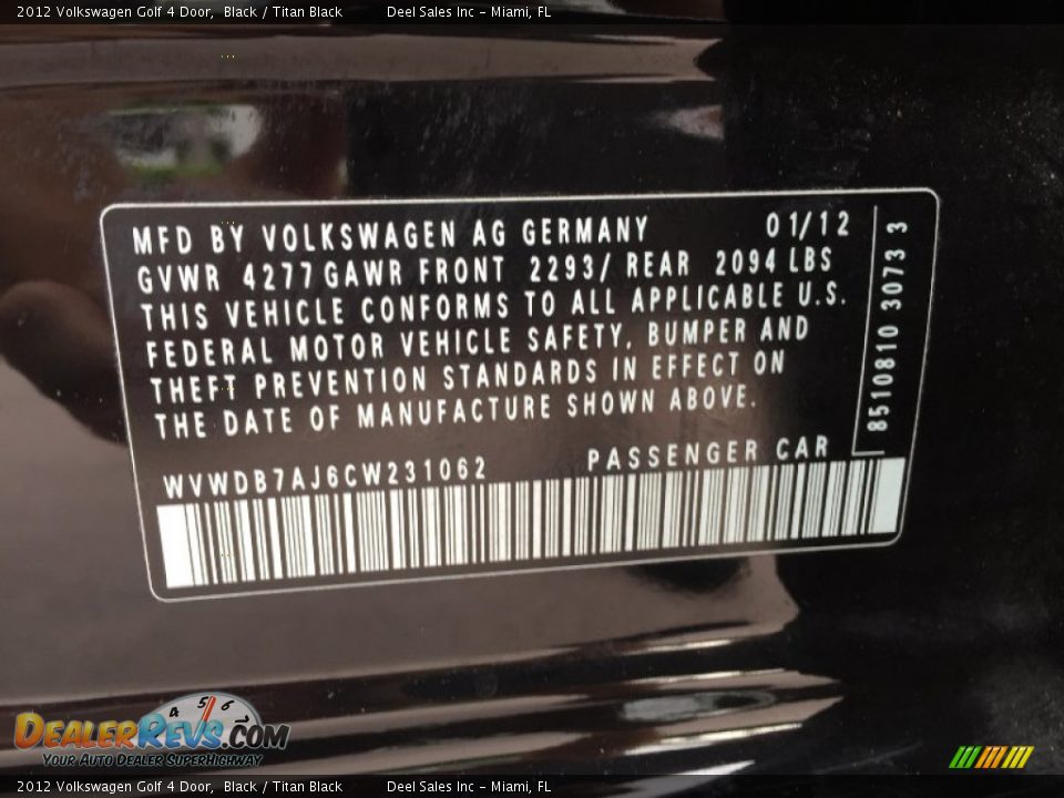 2012 Volkswagen Golf 4 Door Black / Titan Black Photo #14