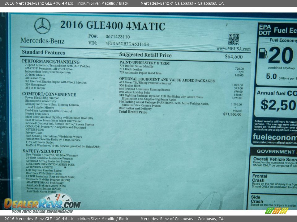 2016 Mercedes-Benz GLE 400 4Matic Window Sticker Photo #10