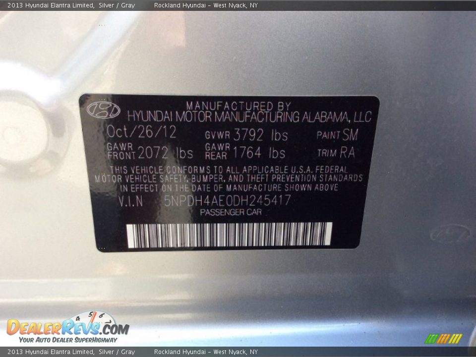 2013 Hyundai Elantra Limited Silver / Gray Photo #32