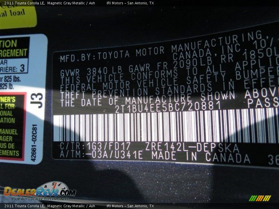 2011 Toyota Corolla LE Magnetic Gray Metallic / Ash Photo #14