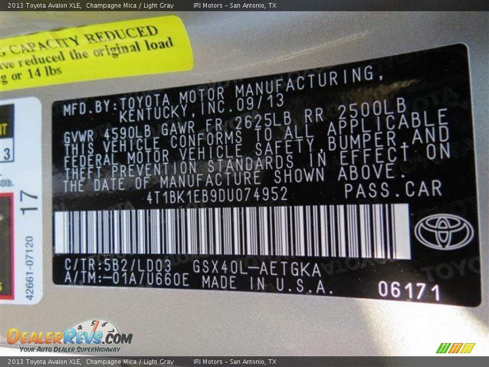 2013 Toyota Avalon XLE Champagne Mica / Light Gray Photo #14