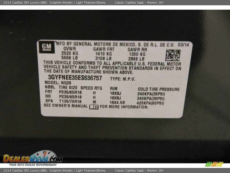 2014 Cadillac SRX Luxury AWD Graphite Metallic / Light Titanium/Ebony Photo #19