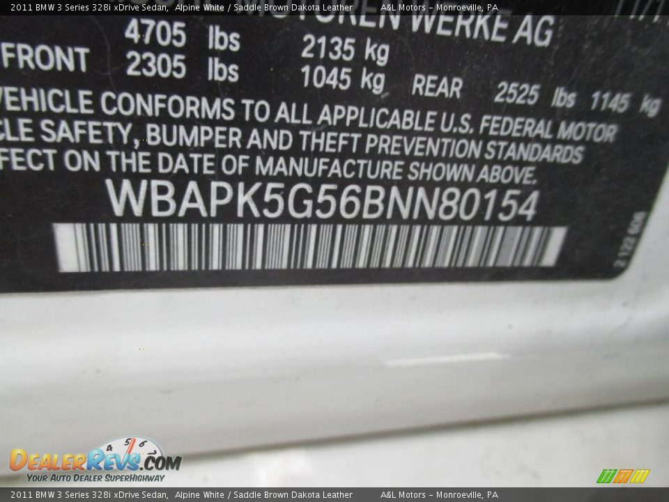 2011 BMW 3 Series 328i xDrive Sedan Alpine White / Saddle Brown Dakota Leather Photo #19