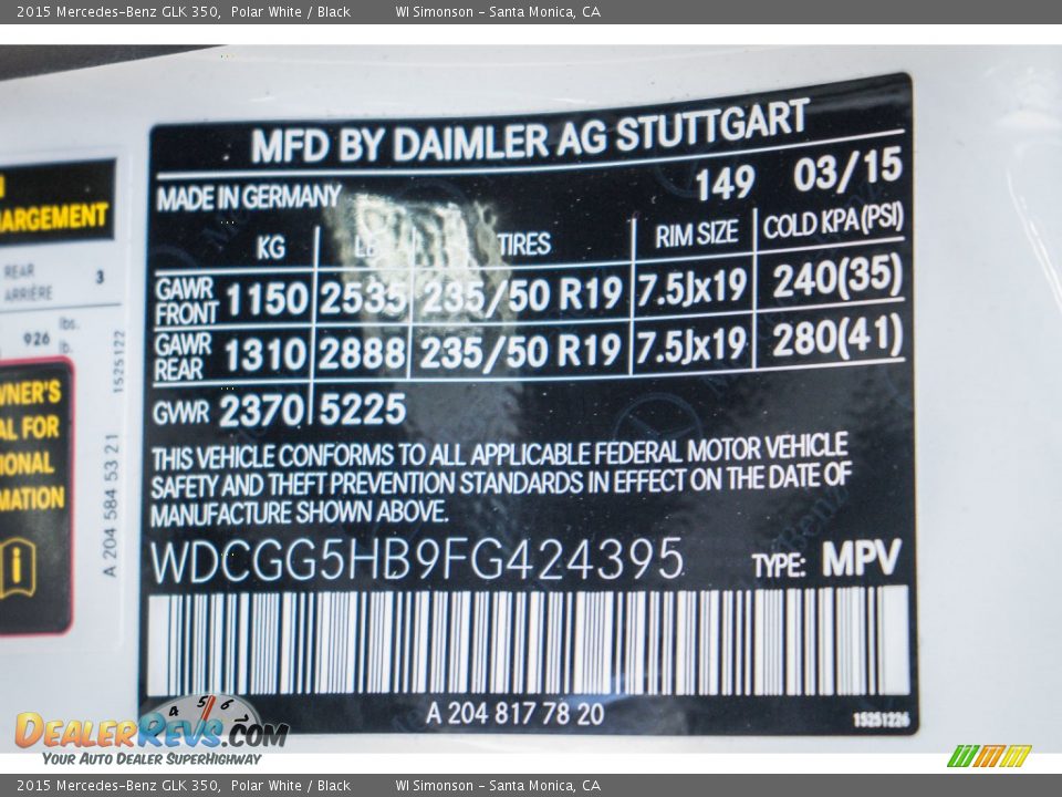 2015 Mercedes-Benz GLK 350 Polar White / Black Photo #8