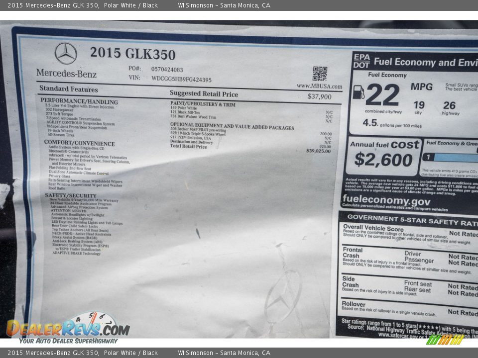 2015 Mercedes-Benz GLK 350 Polar White / Black Photo #11
