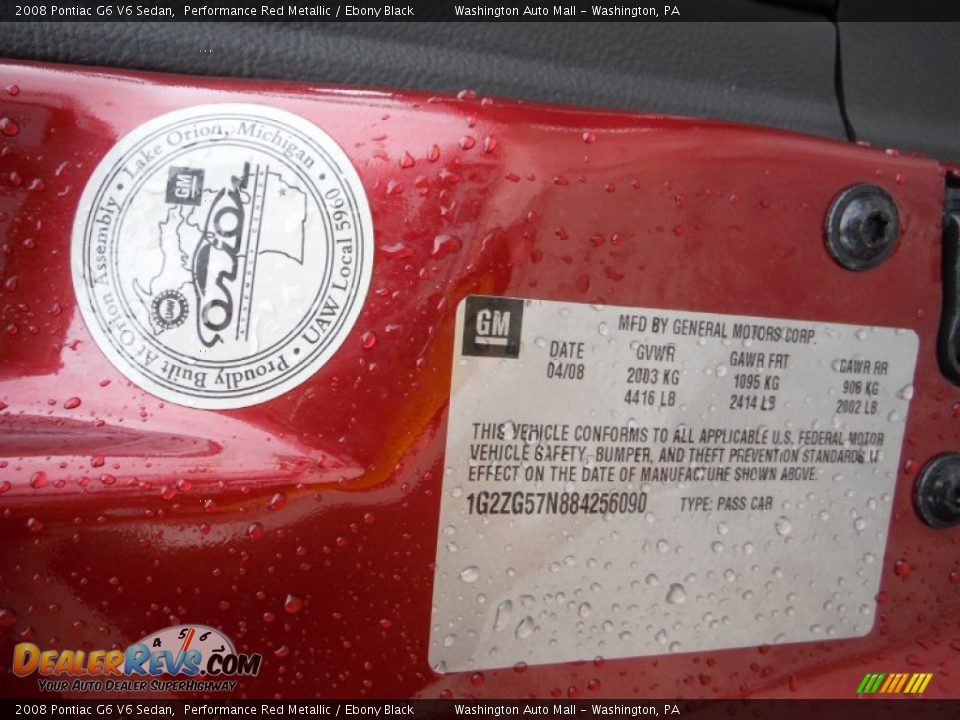 2008 Pontiac G6 V6 Sedan Performance Red Metallic / Ebony Black Photo #19