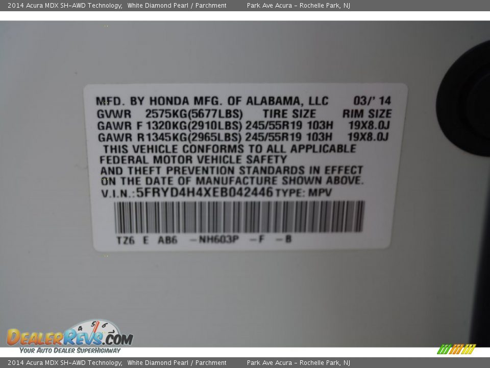 2014 Acura MDX SH-AWD Technology White Diamond Pearl / Parchment Photo #34