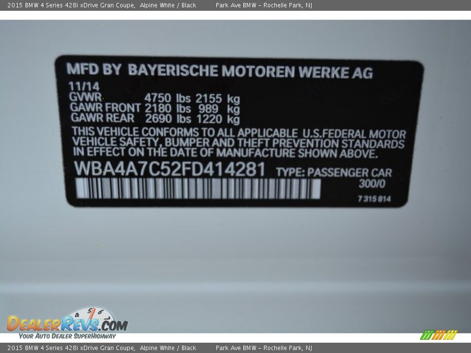 2015 BMW 4 Series 428i xDrive Gran Coupe Alpine White / Black Photo #34