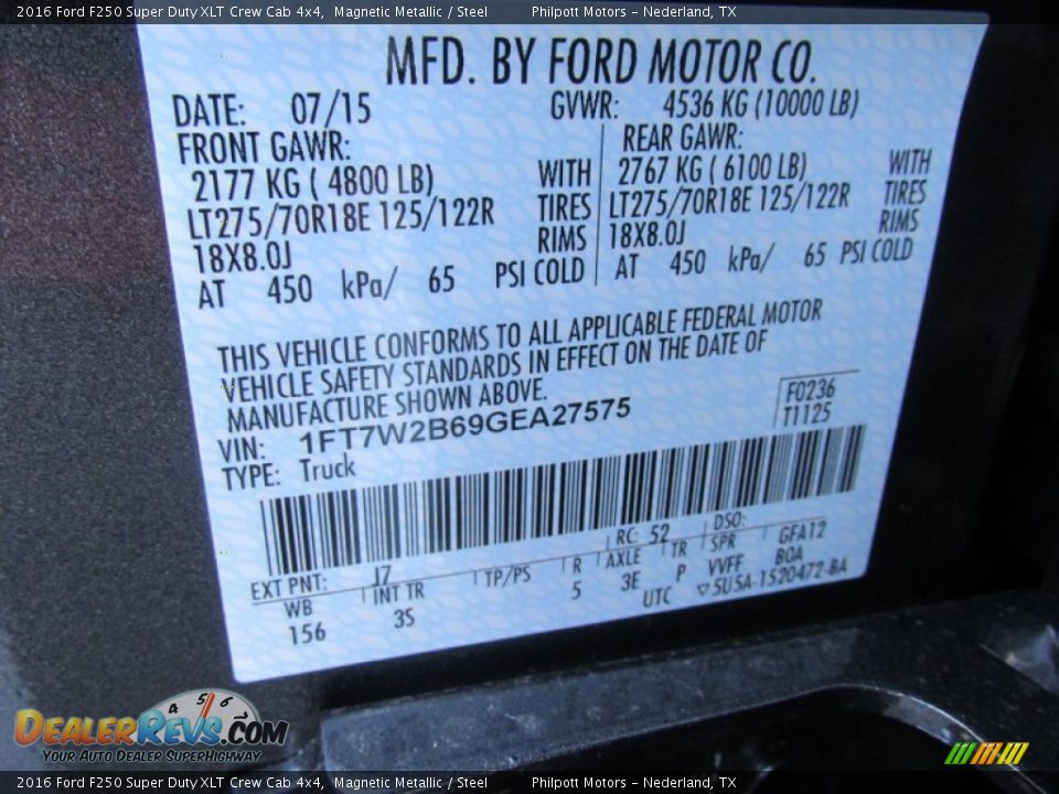 2016 Ford F250 Super Duty XLT Crew Cab 4x4 Magnetic Metallic / Steel Photo #35