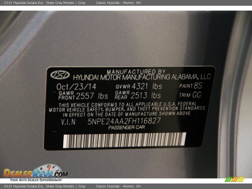 2015 Hyundai Sonata Eco Shale Gray Metallic / Gray Photo #16