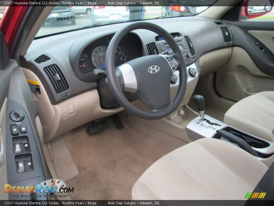 2007 Hyundai Elantra GLS Sedan Redfire Pearl / Beige Photo #10
