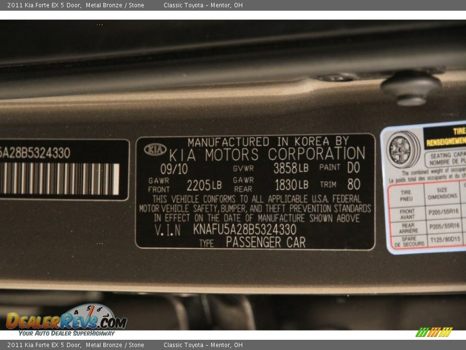 2011 Kia Forte EX 5 Door Metal Bronze / Stone Photo #17