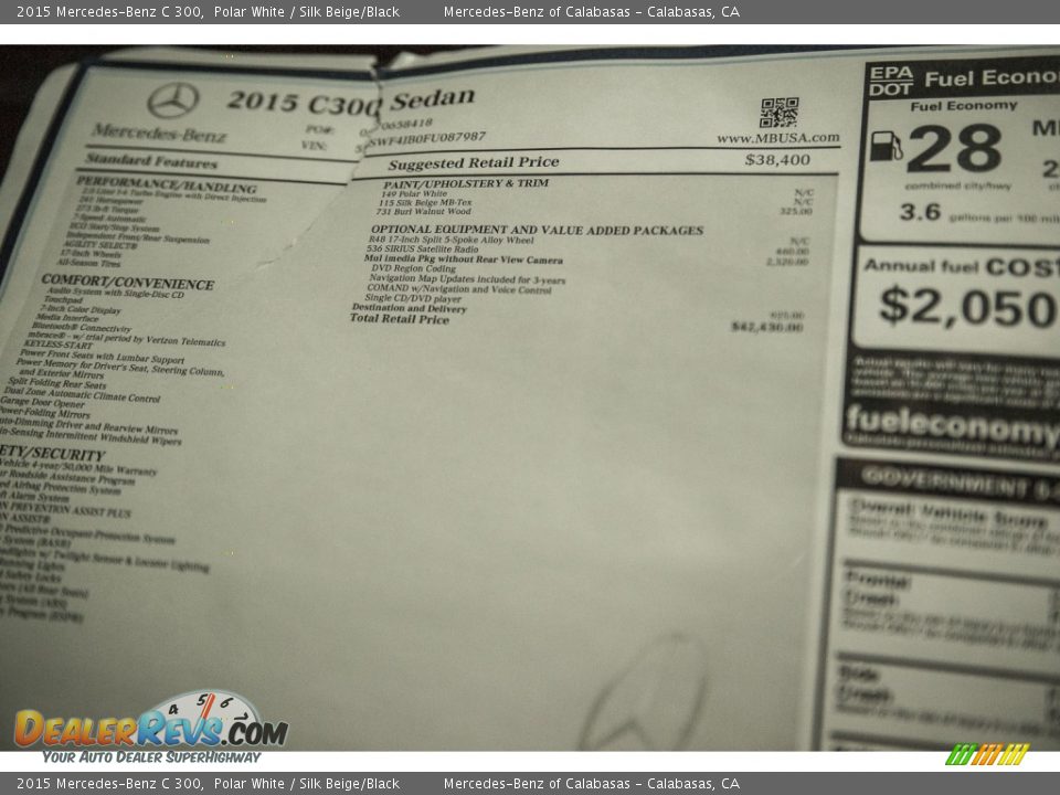 2015 Mercedes-Benz C 300 Polar White / Silk Beige/Black Photo #10