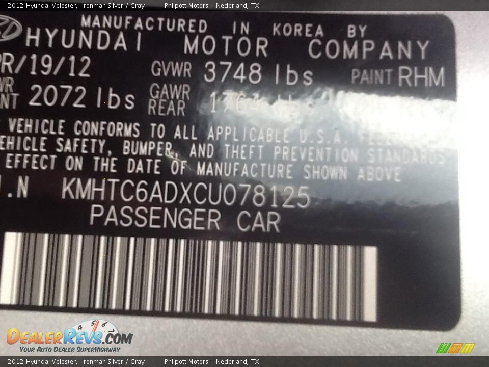 2012 Hyundai Veloster Ironman Silver / Gray Photo #6