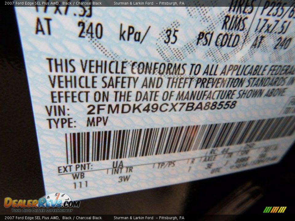 2007 Ford Edge SEL Plus AWD Black / Charcoal Black Photo #12