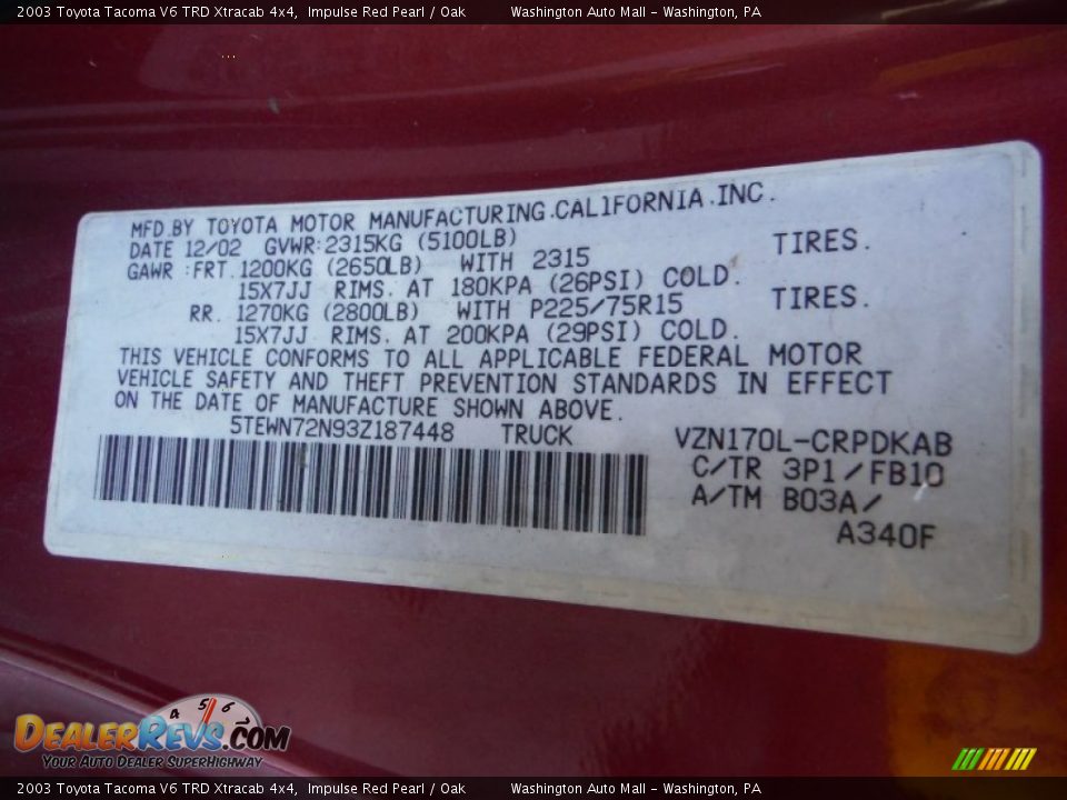 2003 Toyota Tacoma V6 TRD Xtracab 4x4 Impulse Red Pearl / Oak Photo #19