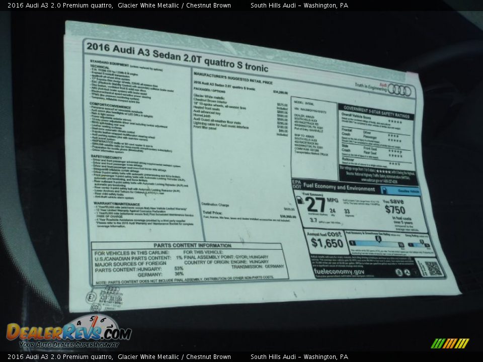 2016 Audi A3 2.0 Premium quattro Window Sticker Photo #10