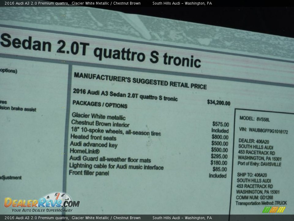 2016 Audi A3 2.0 Premium quattro Window Sticker Photo #11