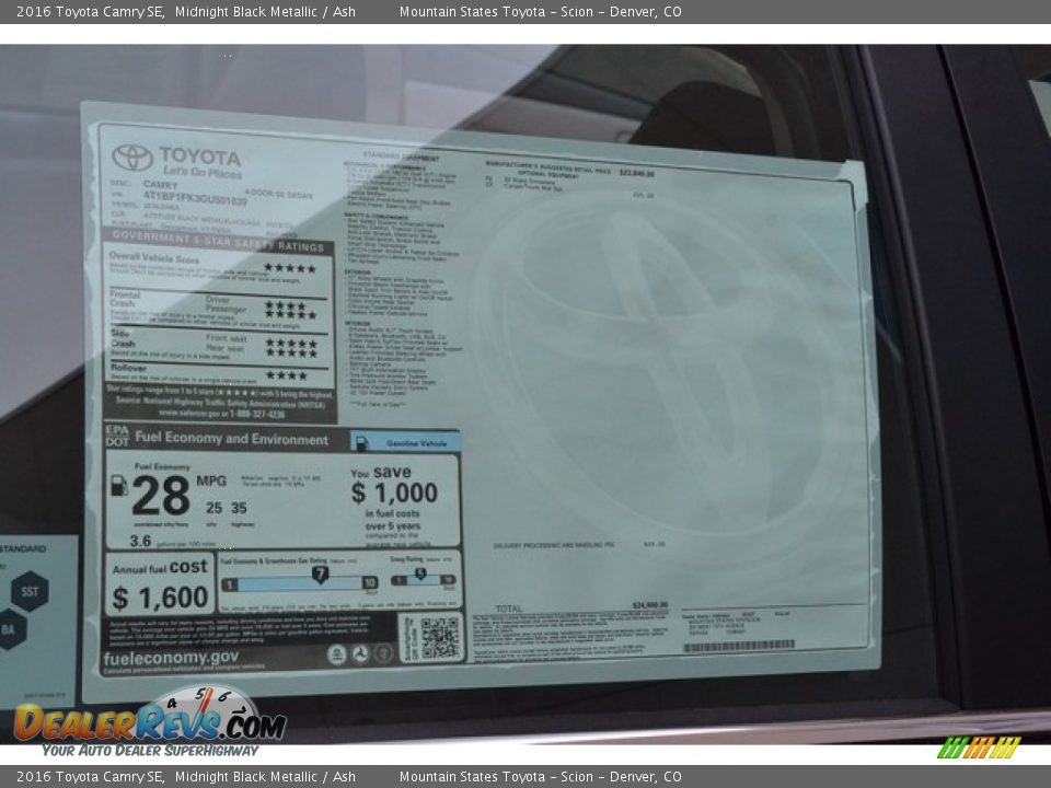 2016 Toyota Camry SE Window Sticker Photo #10