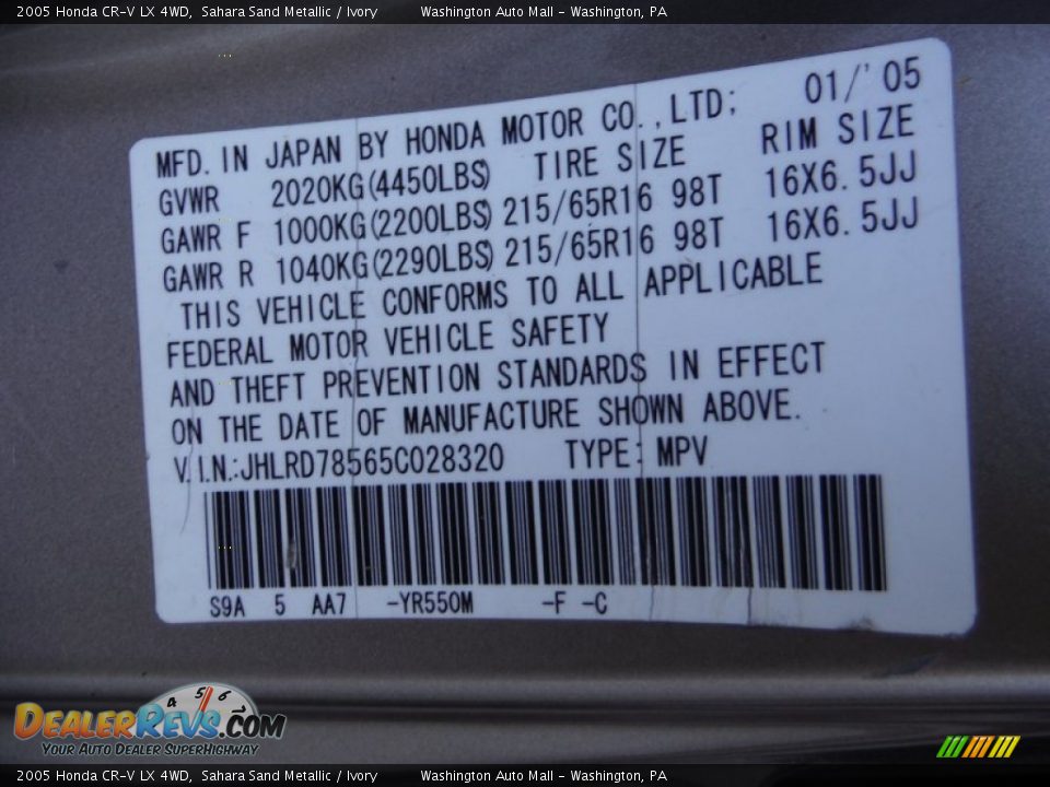 2005 Honda CR-V LX 4WD Sahara Sand Metallic / Ivory Photo #19