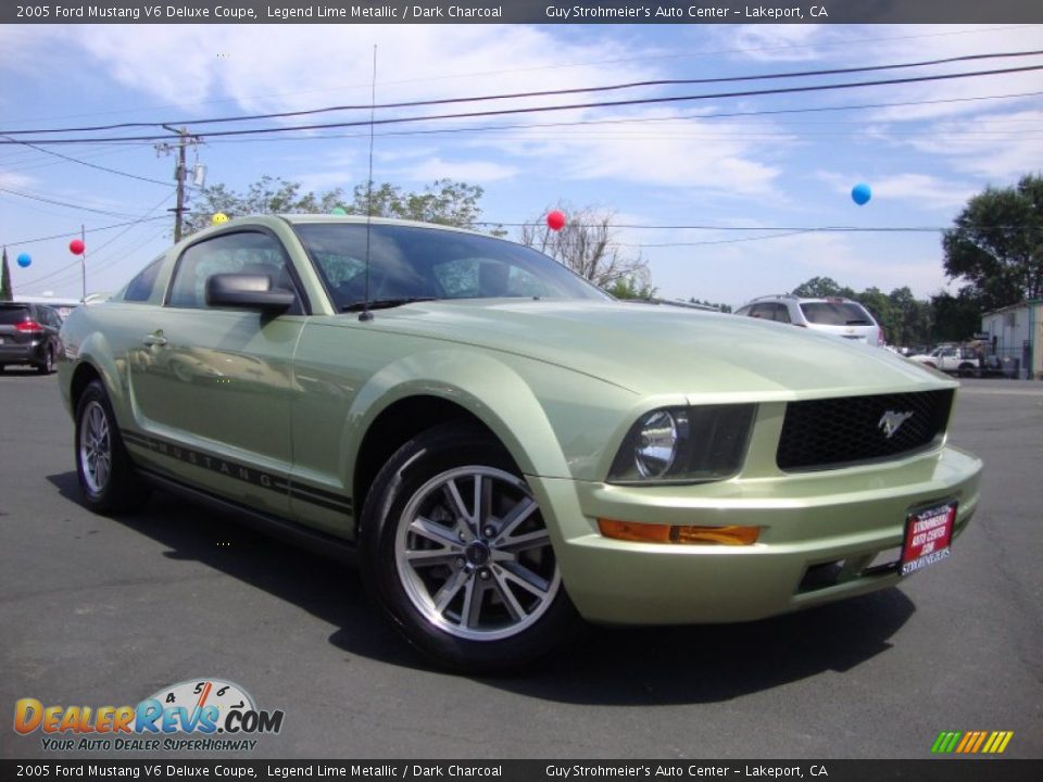 2005 Ford Mustang V6 Deluxe Coupe Legend Lime Metallic / Dark Charcoal Photo #1