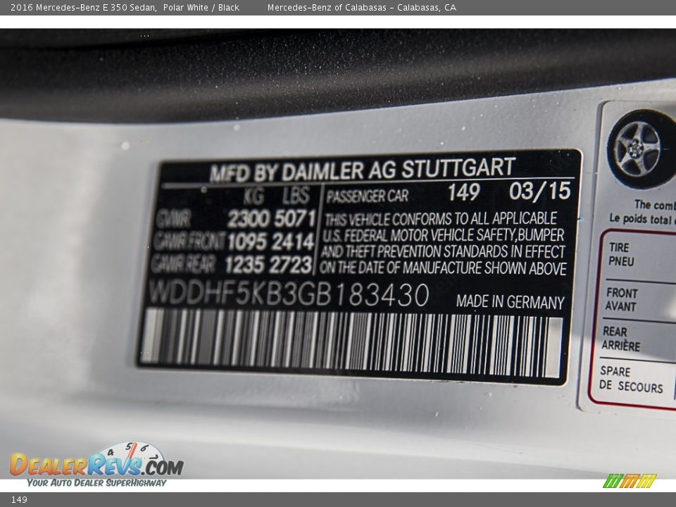 Mercedes-Benz Color Code 149 Polar White