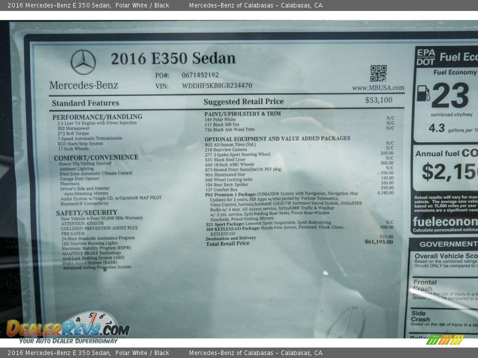 2016 Mercedes-Benz E 350 Sedan Window Sticker Photo #12