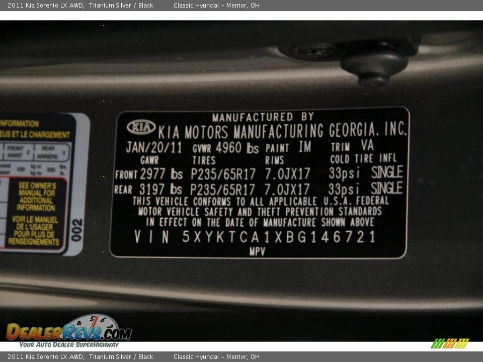 2011 Kia Sorento LX AWD Titanium Silver / Black Photo #15