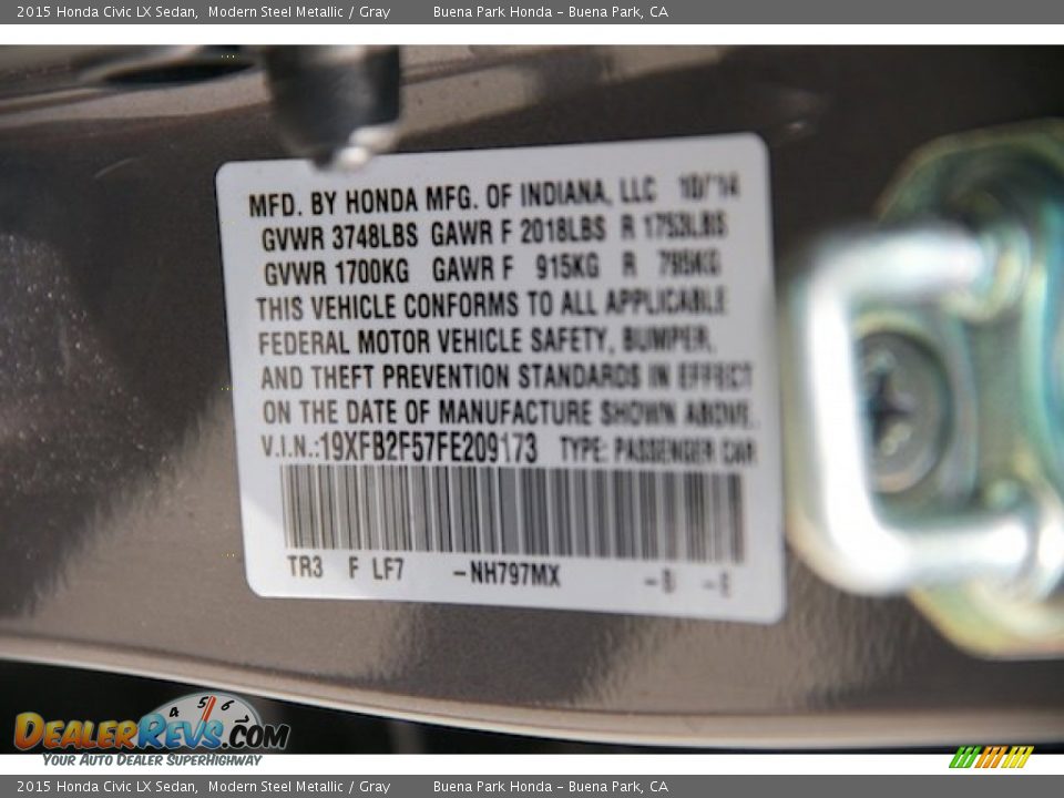 2015 Honda Civic LX Sedan Modern Steel Metallic / Gray Photo #29