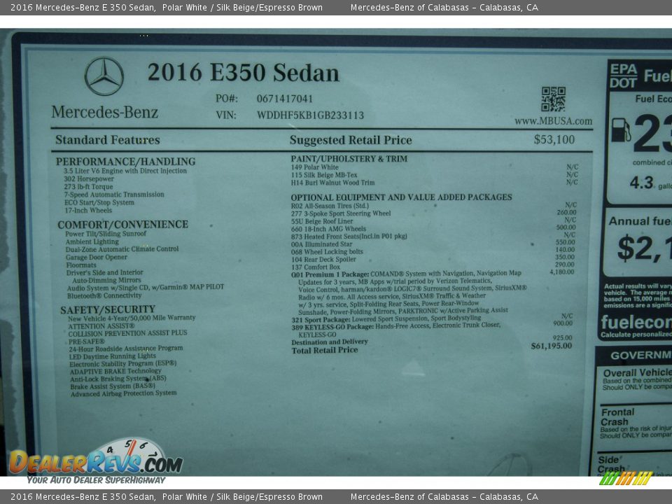 2016 Mercedes-Benz E 350 Sedan Polar White / Silk Beige/Espresso Brown Photo #11