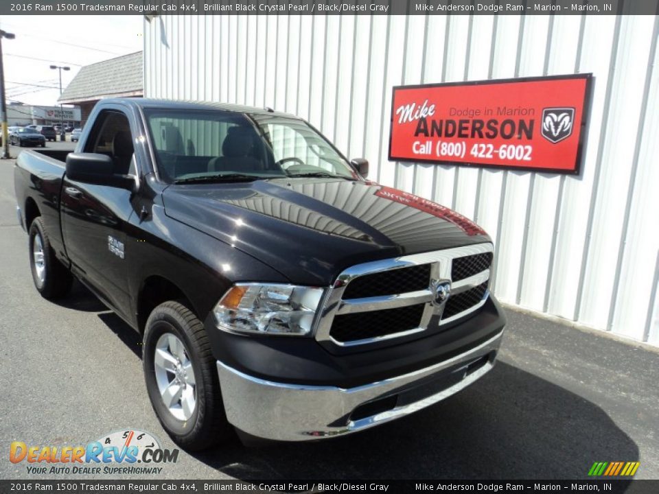 2016 Ram 1500 Tradesman Regular Cab 4x4 Brilliant Black Crystal Pearl / Black/Diesel Gray Photo #1
