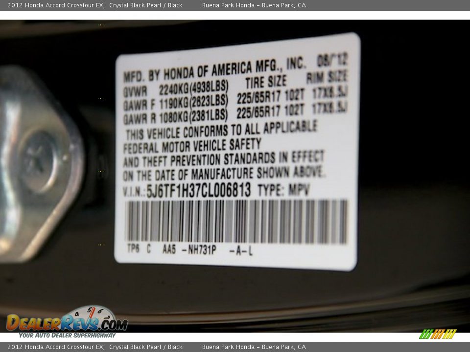 2012 Honda Accord Crosstour EX Crystal Black Pearl / Black Photo #31
