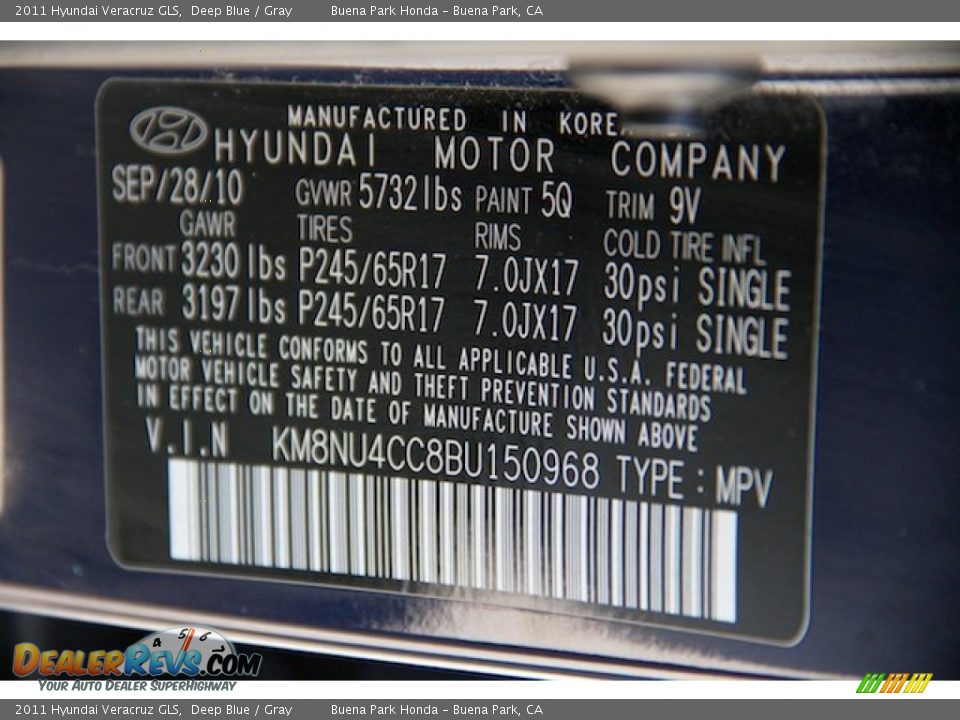 2011 Hyundai Veracruz GLS Deep Blue / Gray Photo #31