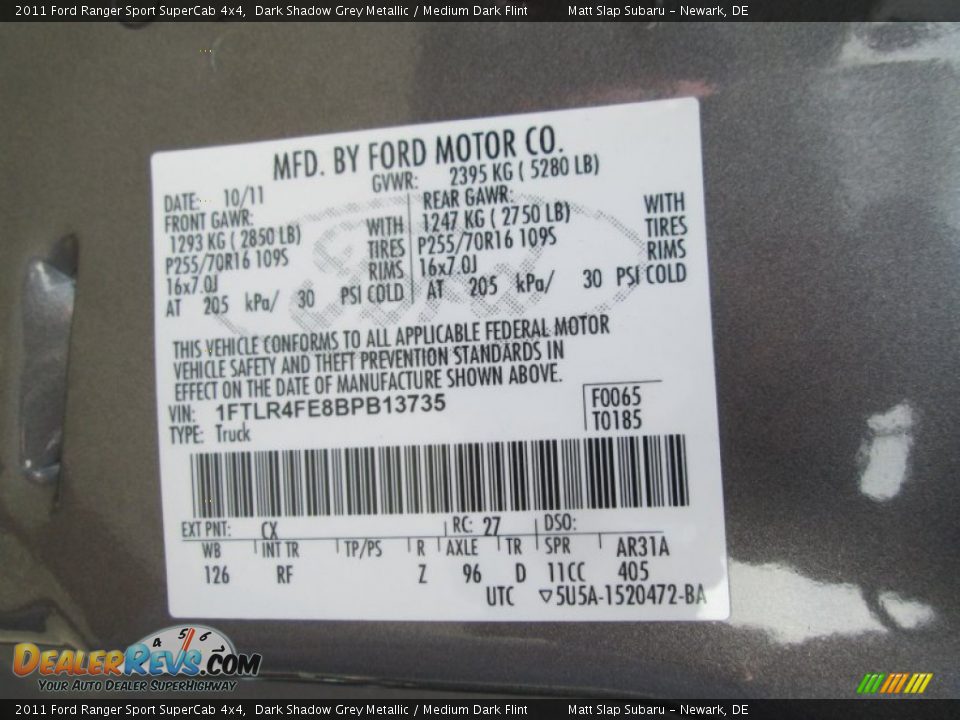 2011 Ford Ranger Sport SuperCab 4x4 Dark Shadow Grey Metallic / Medium Dark Flint Photo #25