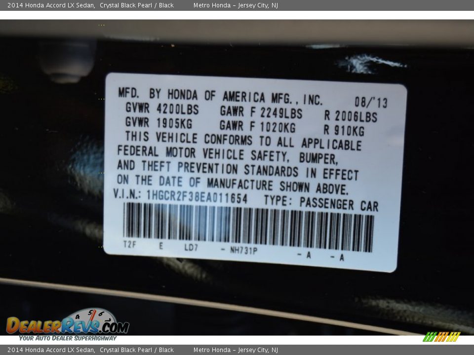 2014 Honda Accord LX Sedan Crystal Black Pearl / Black Photo #30