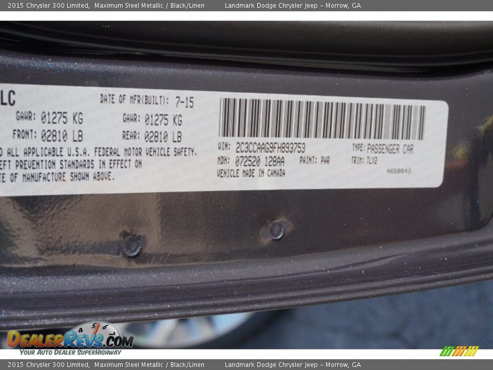 2015 Chrysler 300 Limited Maximum Steel Metallic / Black/Linen Photo #10