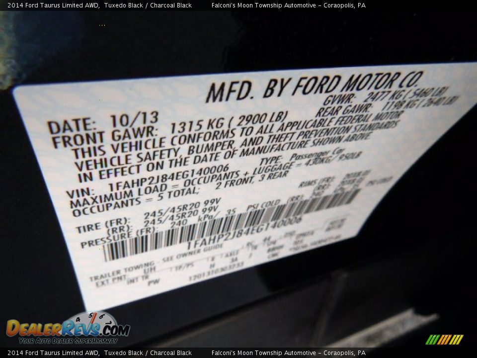 2014 Ford Taurus Limited AWD Tuxedo Black / Charcoal Black Photo #23