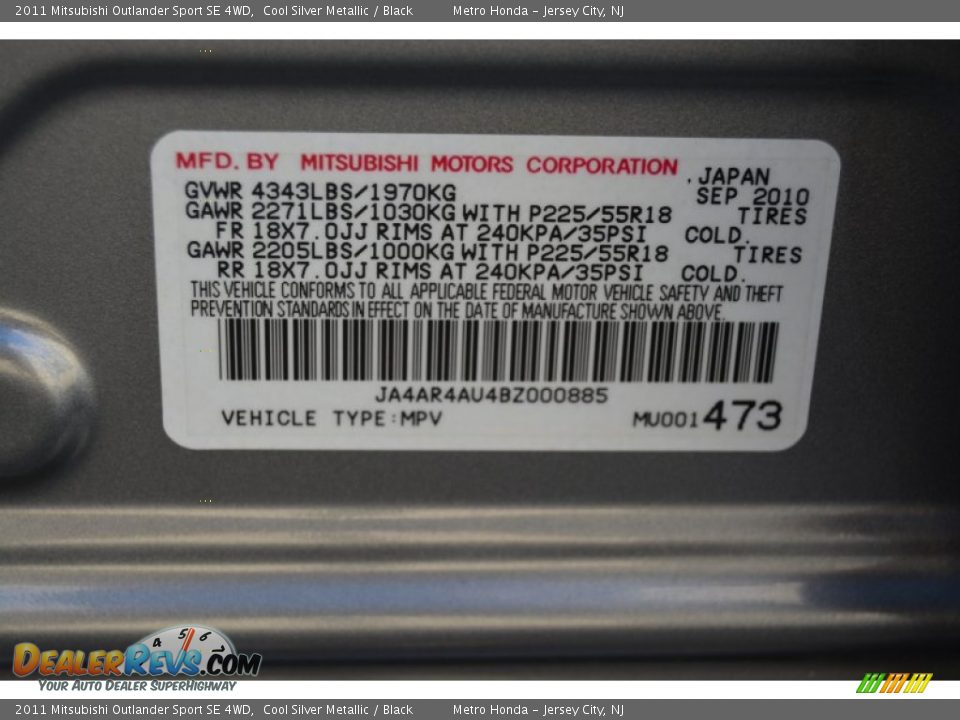 2011 Mitsubishi Outlander Sport SE 4WD Cool Silver Metallic / Black Photo #30