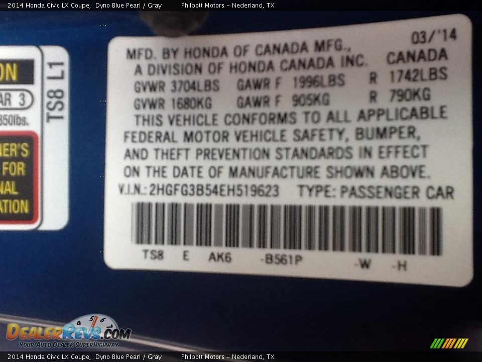 2014 Honda Civic LX Coupe Dyno Blue Pearl / Gray Photo #5