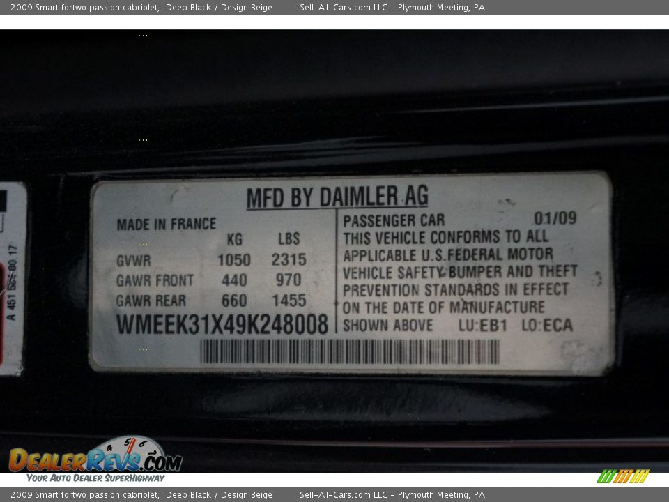 2009 Smart fortwo passion cabriolet Deep Black / Design Beige Photo #22